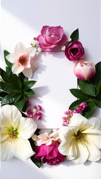 Frame surrounded by spring flowers. High quality photo