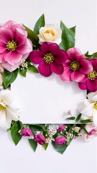 Frame surrounded by spring flowers. High quality photo