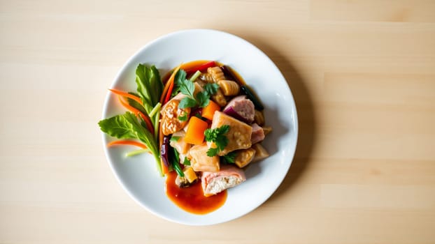 Pan-Asian food plate, top view. High quality photo