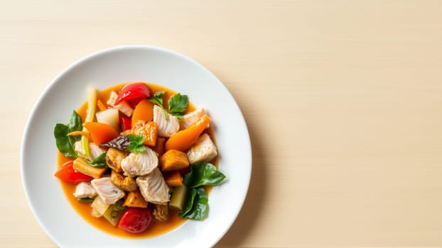 Pan-Asian food plate, top view. High quality photo