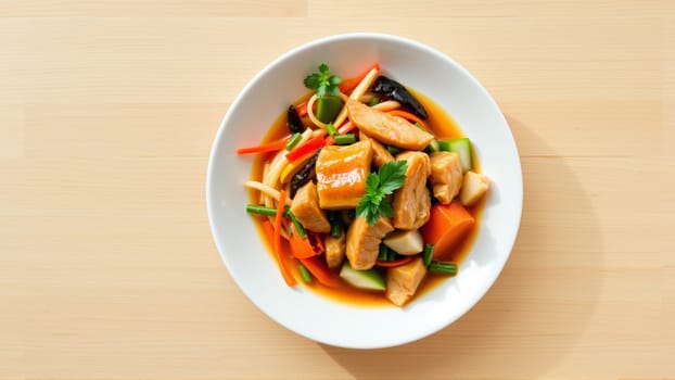 Pan-Asian food plate, top view. High quality photo