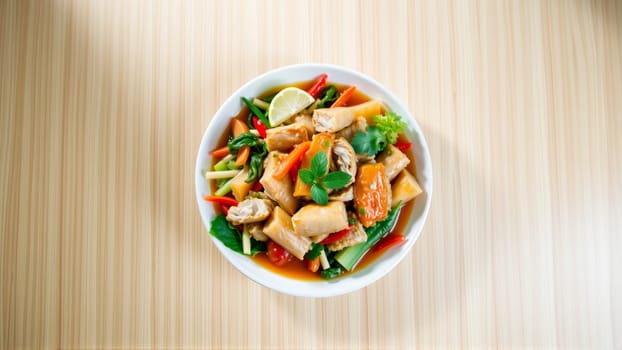 Pan-Asian food plate, top view. High quality photo