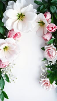 Frame surrounded by spring flowers. High quality photo