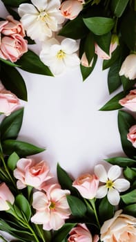 Frame surrounded by spring flowers. High quality photo