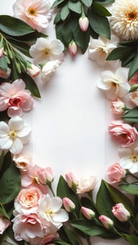 Frame surrounded by spring flowers. High quality photo