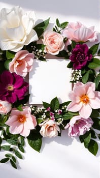 Frame surrounded by spring flowers. High quality photo