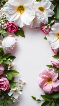 Frame surrounded by spring flowers. High quality photo