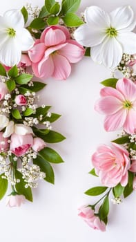 Frame surrounded by spring flowers. High quality photo