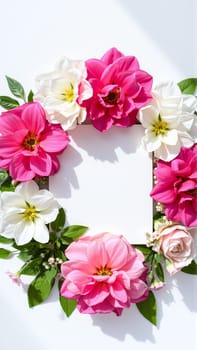 Frame surrounded by spring flowers. High quality photo
