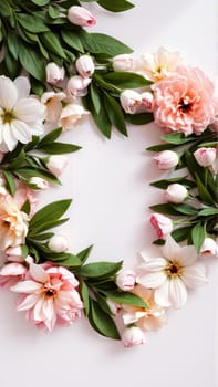 Frame surrounded by spring flowers. High quality photo