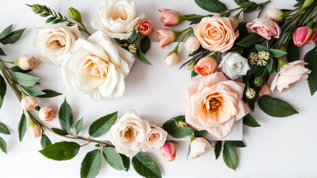 Frame surrounded by spring flowers. High quality photo