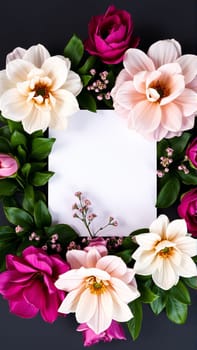 Frame surrounded by spring flowers. High quality photo