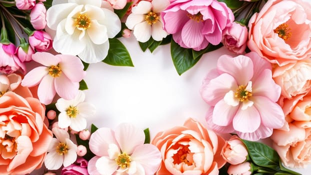 Frame surrounded by spring flowers. High quality photo