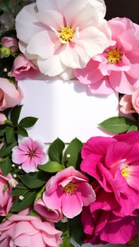Frame surrounded by spring flowers. High quality photo