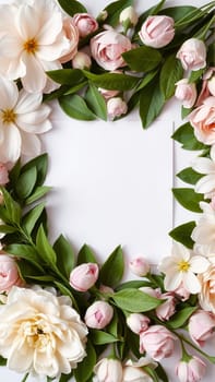 Frame surrounded by spring flowers. High quality photo