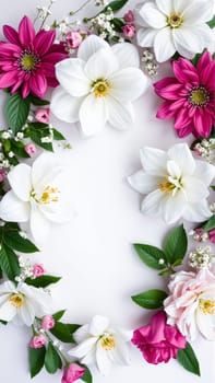 Frame surrounded by spring flowers. High quality photo