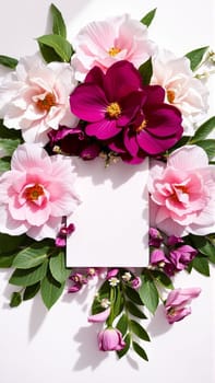 Frame surrounded by spring flowers. High quality photo