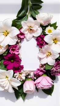 Frame surrounded by spring flowers. High quality photo