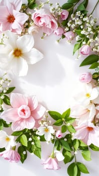 Frame surrounded by spring flowers. High quality photo