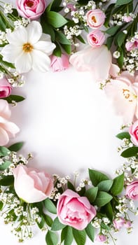 Frame surrounded by spring flowers. High quality photo