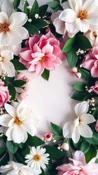 Frame surrounded by spring flowers. High quality photo