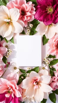 Frame surrounded by spring flowers. High quality photo