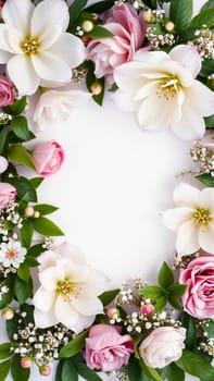 Frame surrounded by spring flowers. High quality photo