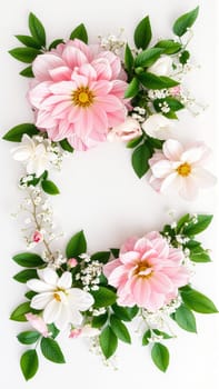 Frame surrounded by spring flowers. High quality photo