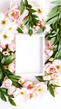 Frame surrounded by spring flowers. High quality photo