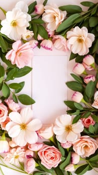 Frame surrounded by spring flowers. High quality photo