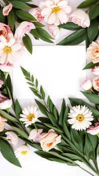 Frame surrounded by spring flowers. High quality photo
