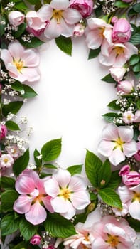 Frame surrounded by spring flowers. High quality photo