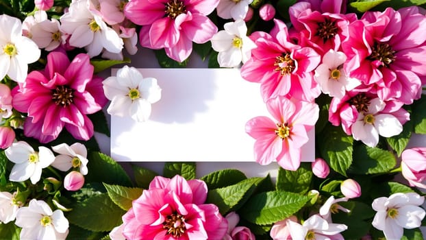 Frame surrounded by spring flowers. High quality photo