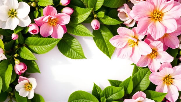 Frame surrounded by spring flowers. High quality photo