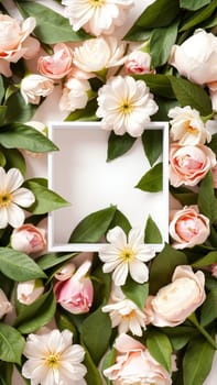 Frame surrounded by spring flowers. High quality photo