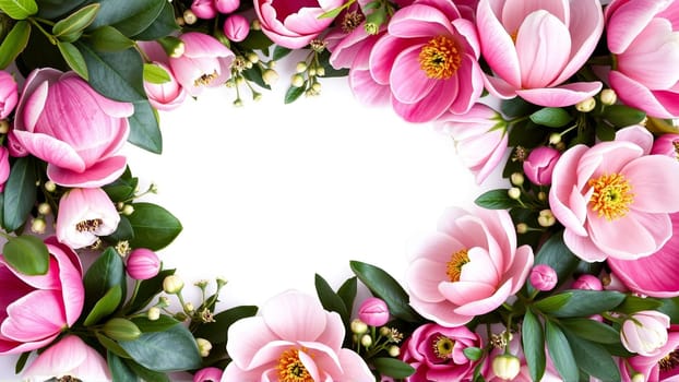 Frame surrounded by spring flowers. High quality photo