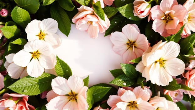 Frame surrounded by spring flowers. High quality photo