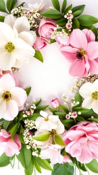 Frame surrounded by spring flowers. High quality photo