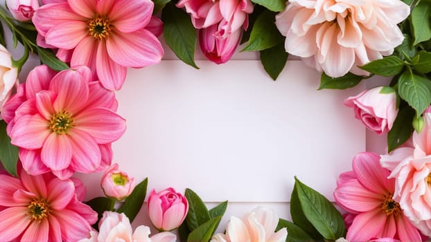 Frame surrounded by spring flowers. High quality photo