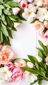 Frame surrounded by spring flowers. High quality photo
