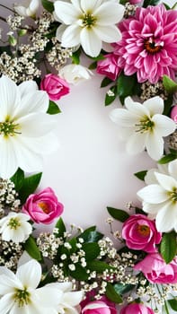 Frame surrounded by spring flowers. High quality photo