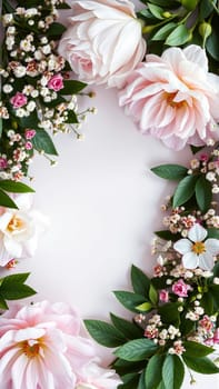 Frame surrounded by spring flowers. High quality photo