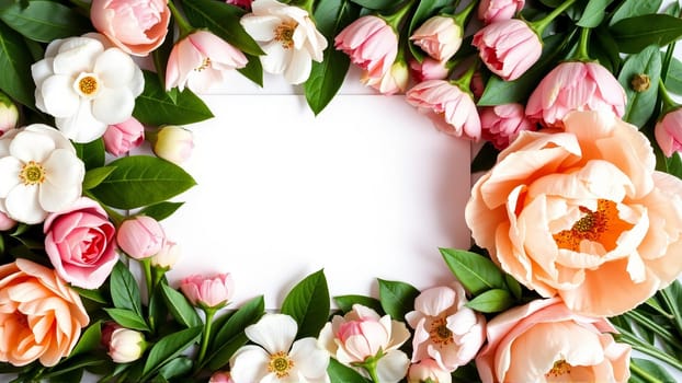 Frame surrounded by spring flowers. High quality photo