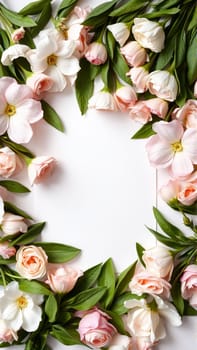 Frame surrounded by spring flowers. High quality photo