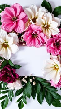 Frame surrounded by spring flowers. High quality photo