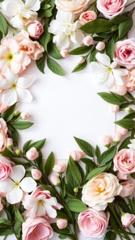 Frame surrounded by spring flowers. High quality photo