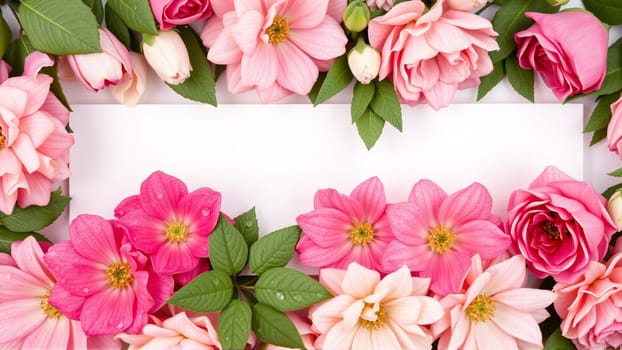Frame surrounded by spring flowers. High quality photo