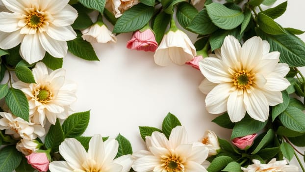 Frame surrounded by spring flowers. High quality photo