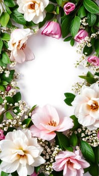 Frame surrounded by spring flowers. High quality photo