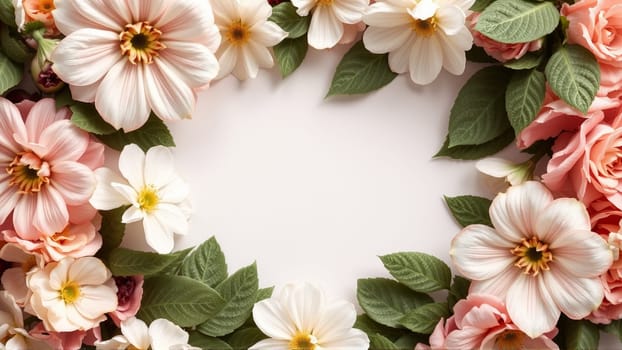 Frame surrounded by spring flowers. High quality photo